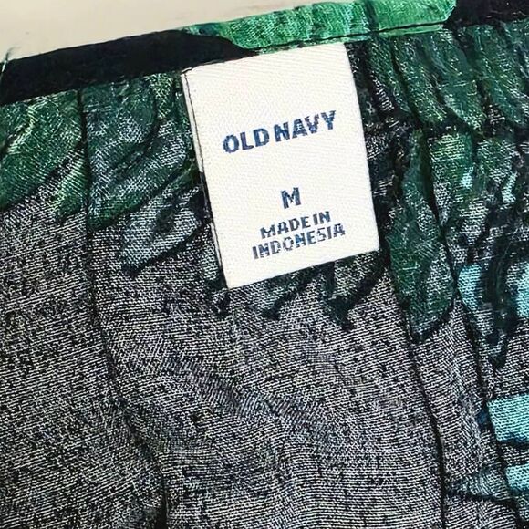 Old Navy Black Green Tropical Print Blouse M - Picture 5 of 7
